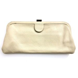 Calderon clutch bag purse pebbled leather light tan bone casual summer